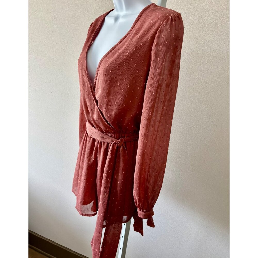 Lulus Romper Small Surplice Wrap Tie Waist Back Cutout Boho Cottagecore Coquette - Picture 13 of 14